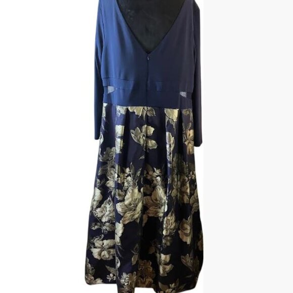 Xscape Maxi Brocade Formal Cocktail Dress Navy and Gold Size 22  EUC - Picture 2 of 15